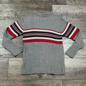Vintage 90s Structure Gray Black Red Ribbed Sweater Made in USA - Men's Small